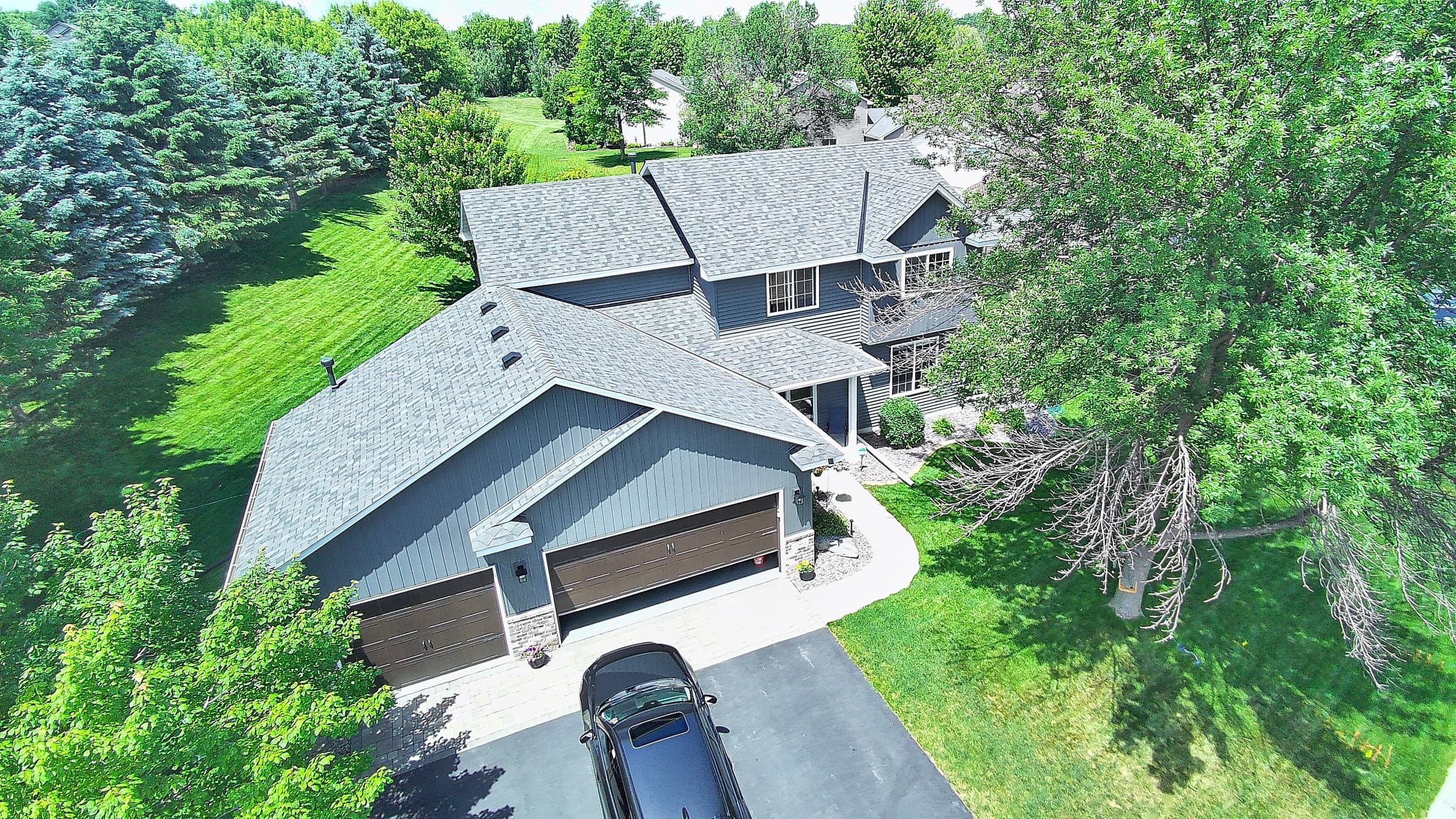 Aerial of a completed Ace roof, documented for an insurance claim
